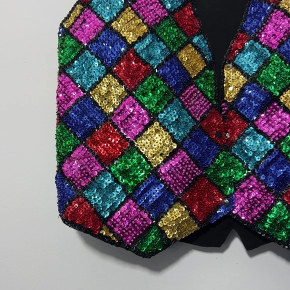 JC 001 USA Vintage Rainbow Sequins Show Vest Size L Large